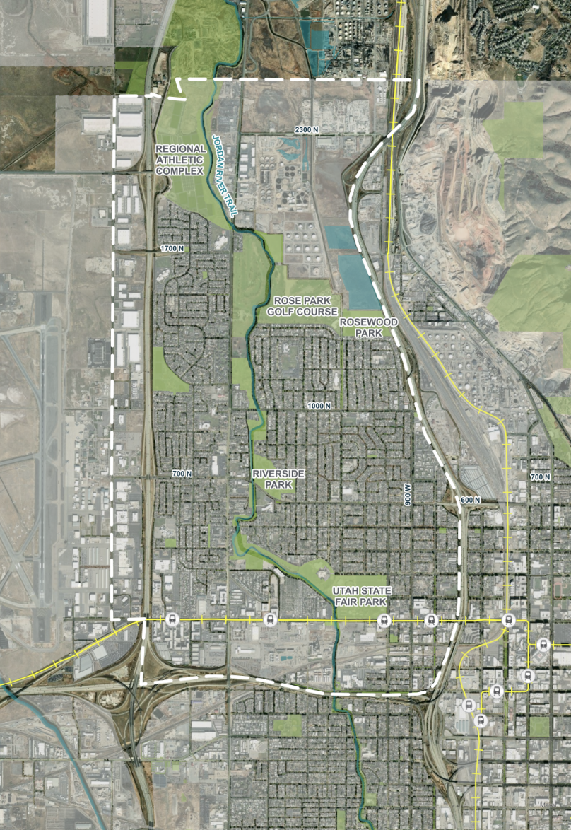 Map of Northwest Community Plan Boundaries - The community is bound by I-80 to the south, I-15 to the east, area west of I-215, and the city limits to the north.