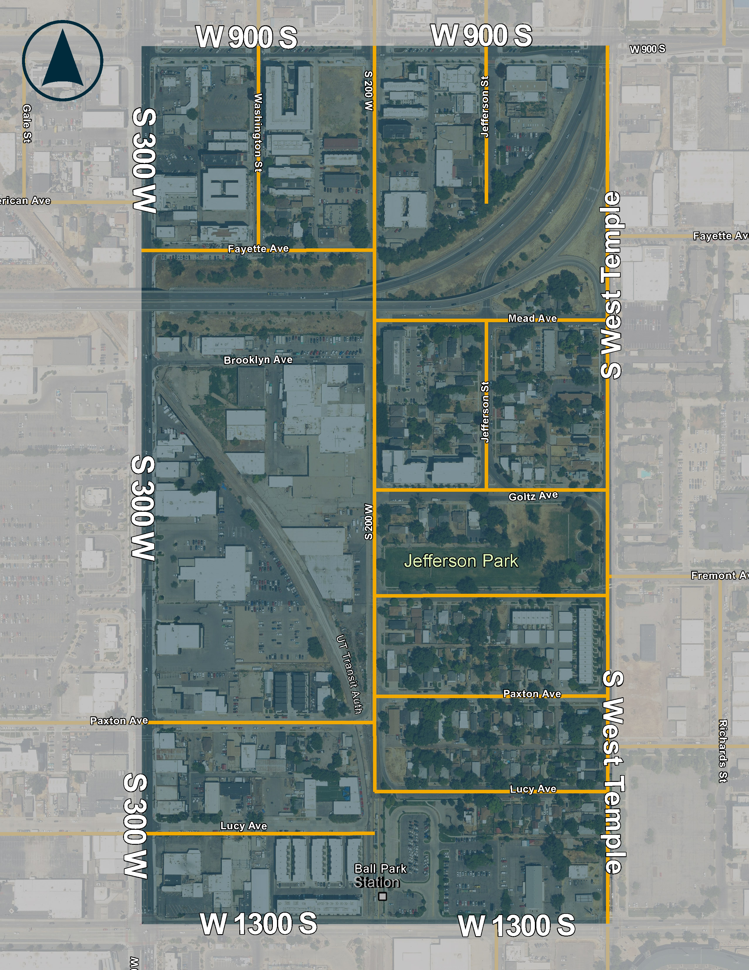 Map of zone 19 in Ballpark and Central 9th. Northern boundary is 900 South, Eastern boundary is West Temple, Southern boundary is 1300 South, and the western boundary is 300 West.
