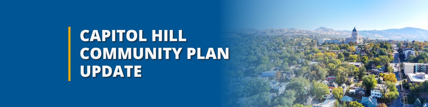 "Capitol Hill Community Plan Update" with aerial view of Capitol Hill Community with Capitol Building on the Background